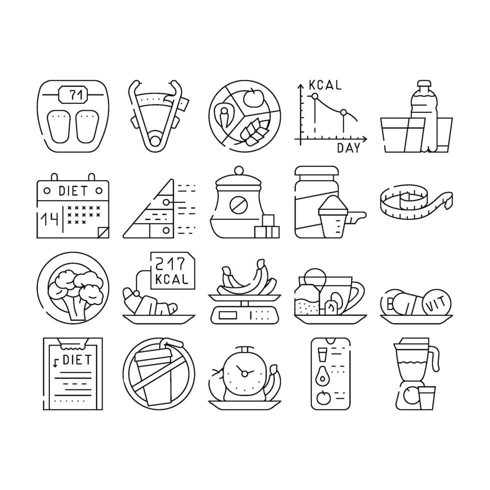 Diet Products And Tool Collection Icons Set vector