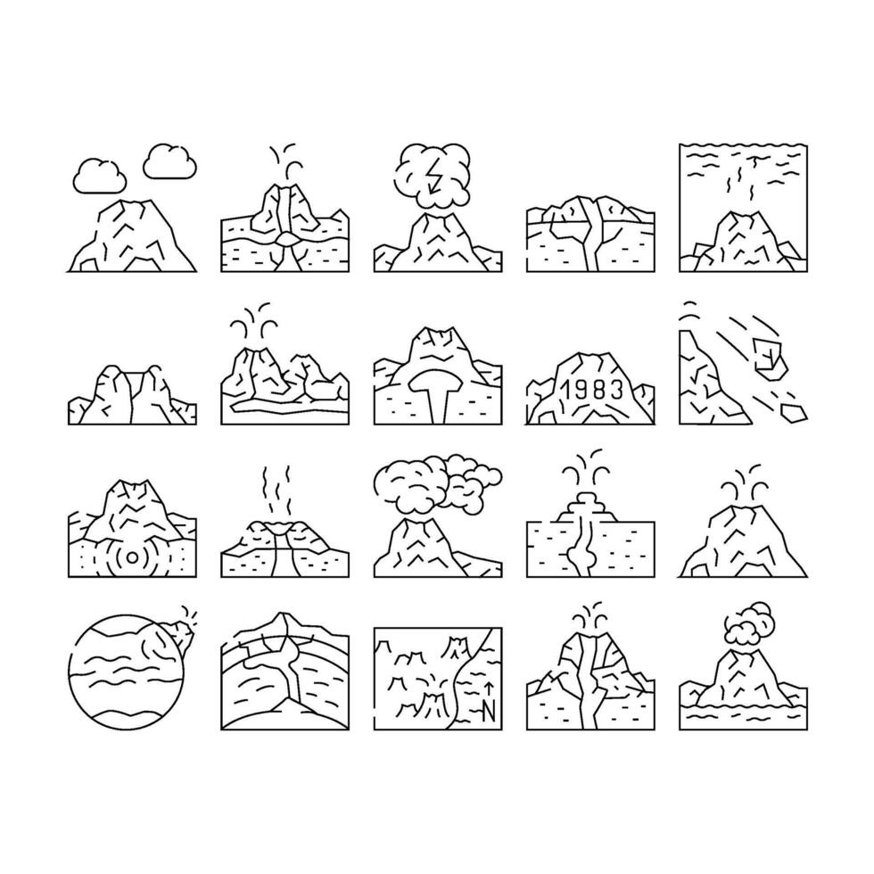 Volcano Lava Eruption Collection Icons Set vector