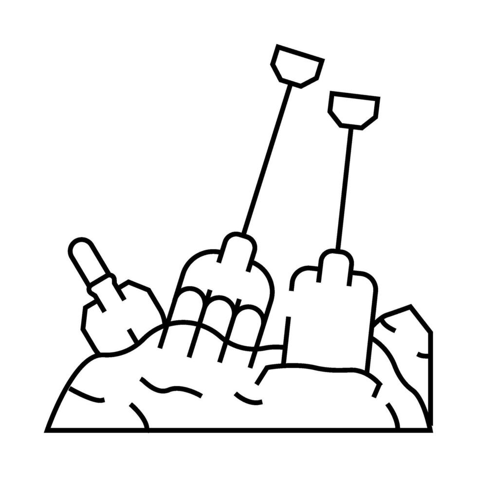 pitchfork and shovel tool on compost pile line icon illustration vector