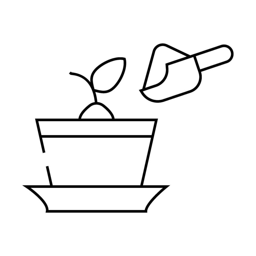 potted plant with compost line icon illustration vector