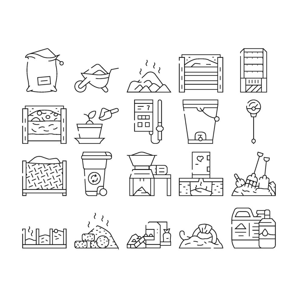 Compost Production Collection Icons Set vector