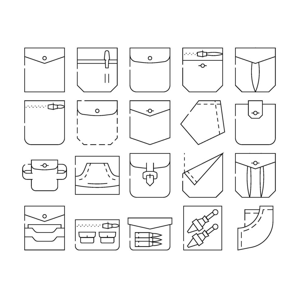 Patch Pocket Clothes Collection Icons Set vector