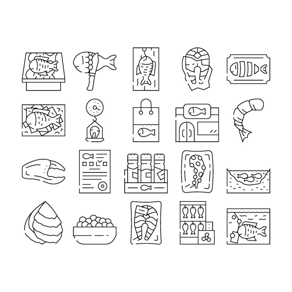 Fish Market Product Collection Icons Set vector
