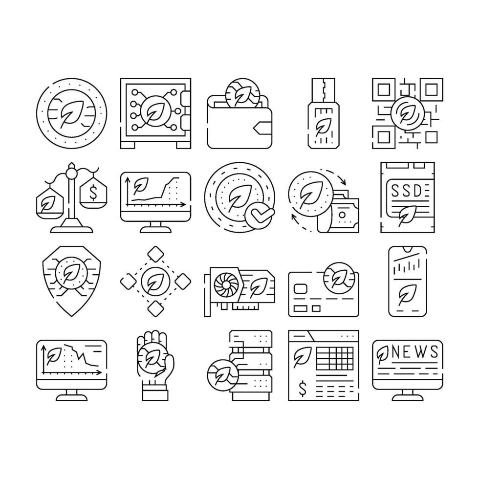 Chia Cryptocurrency Collection Icons Set vector