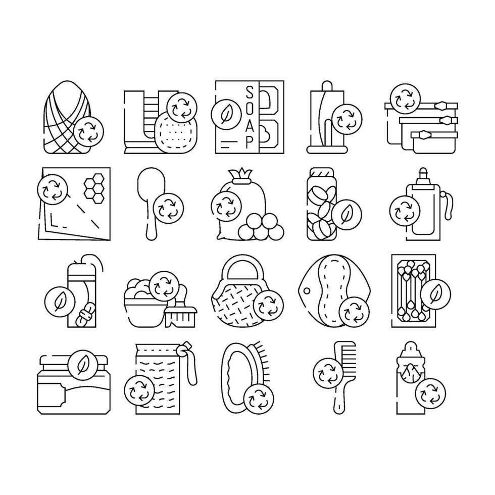 Zero Waste Products Collection Icons Set vector