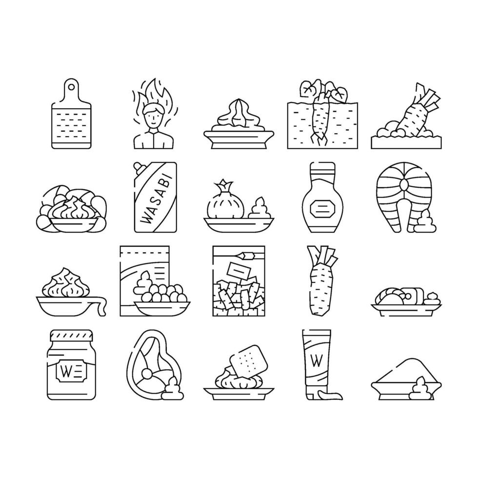Wasabi Japanese Spice Collection Icons Set vector