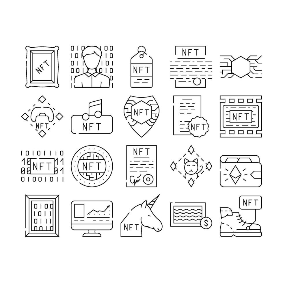 Nft Digital Technology Collection Icons Set vector