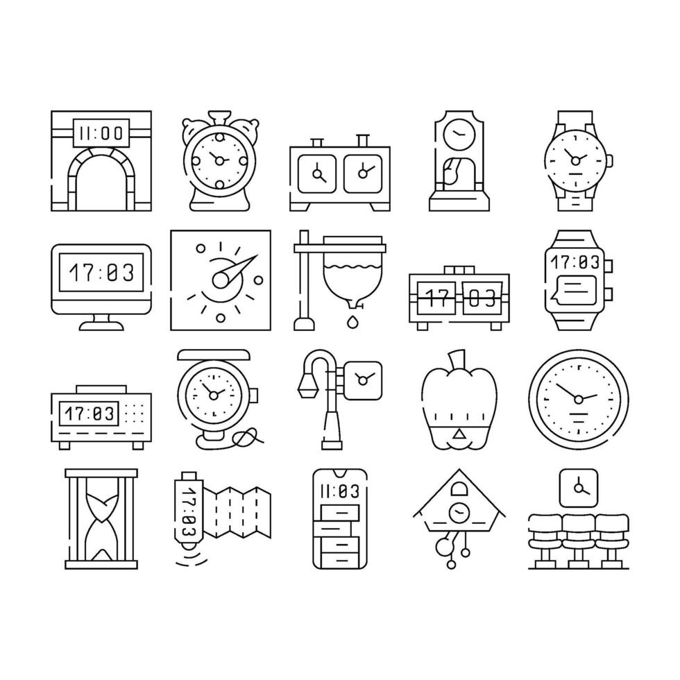 Clock And Watch Time Equipment Icons Set vector