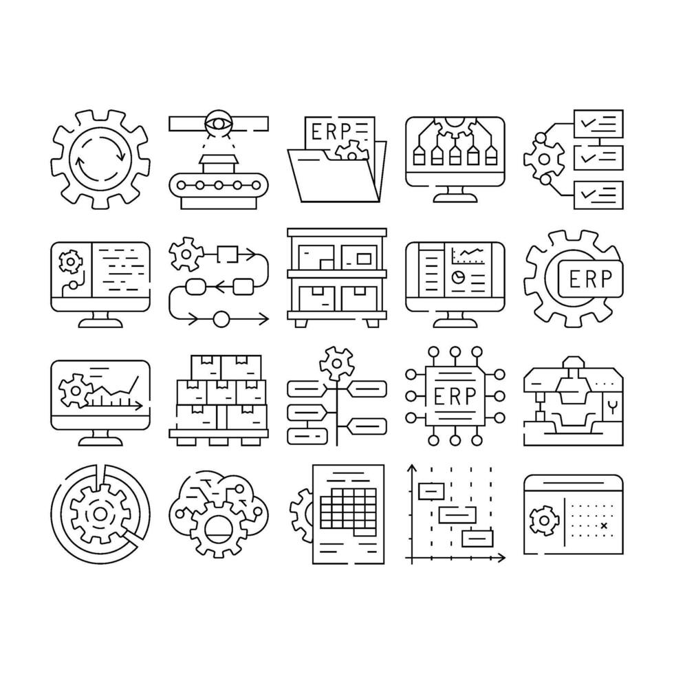 Erp Enterprise Resource Planning Icons Set vector