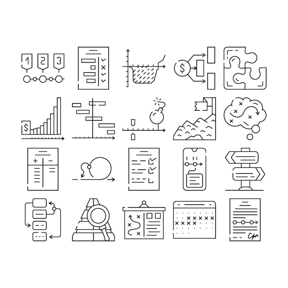 Planning Startup Project Strategy Icons Set vector