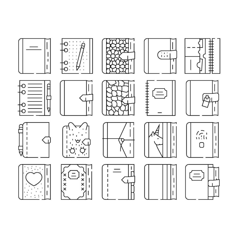 Diary Paper Stationery Accessory Icons Set vector