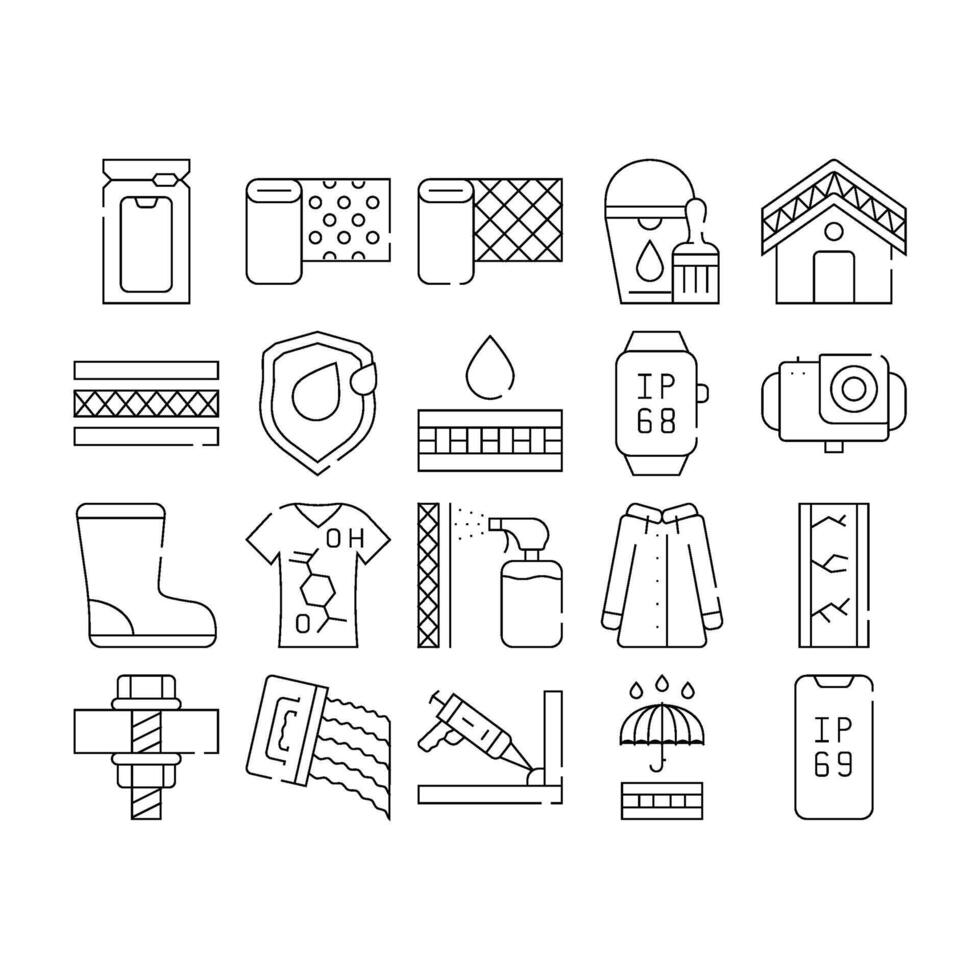 Waterproof Material Collection Icons Set Illustrations vector