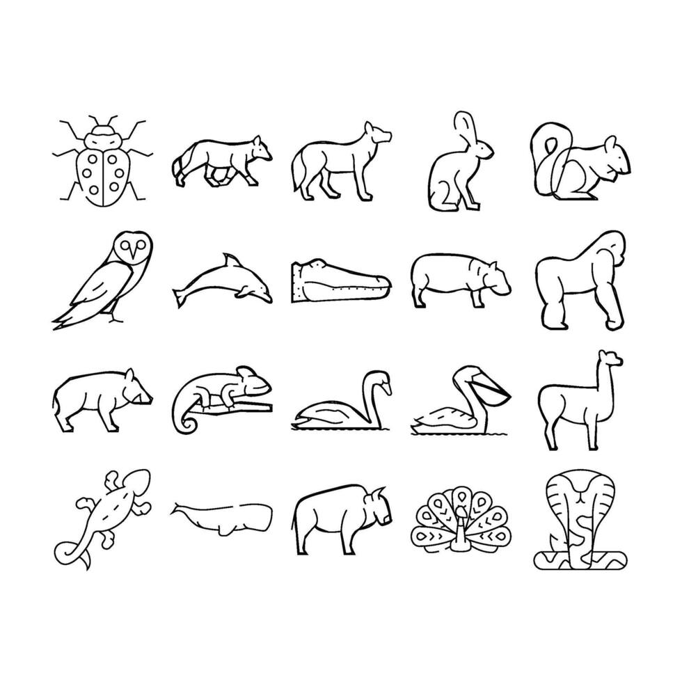 Wild Animals, Birds And Insects Icons Set vector