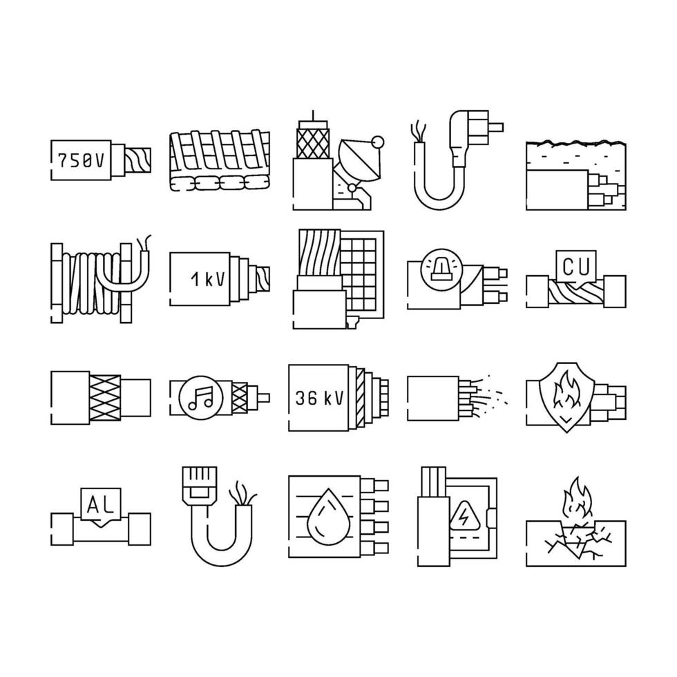 Cable Wire Electrical System Icons Set vector
