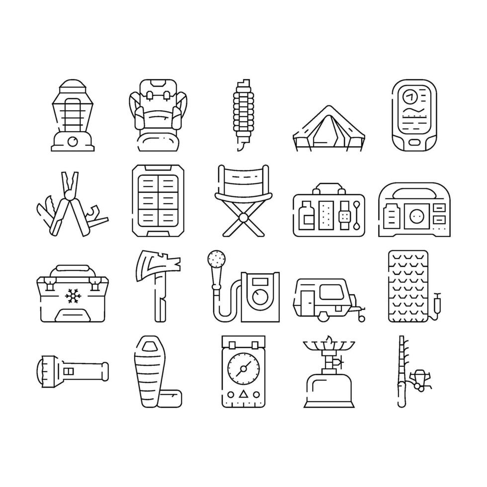 Camping Hiker Tool And Gadget Icons Set vector
