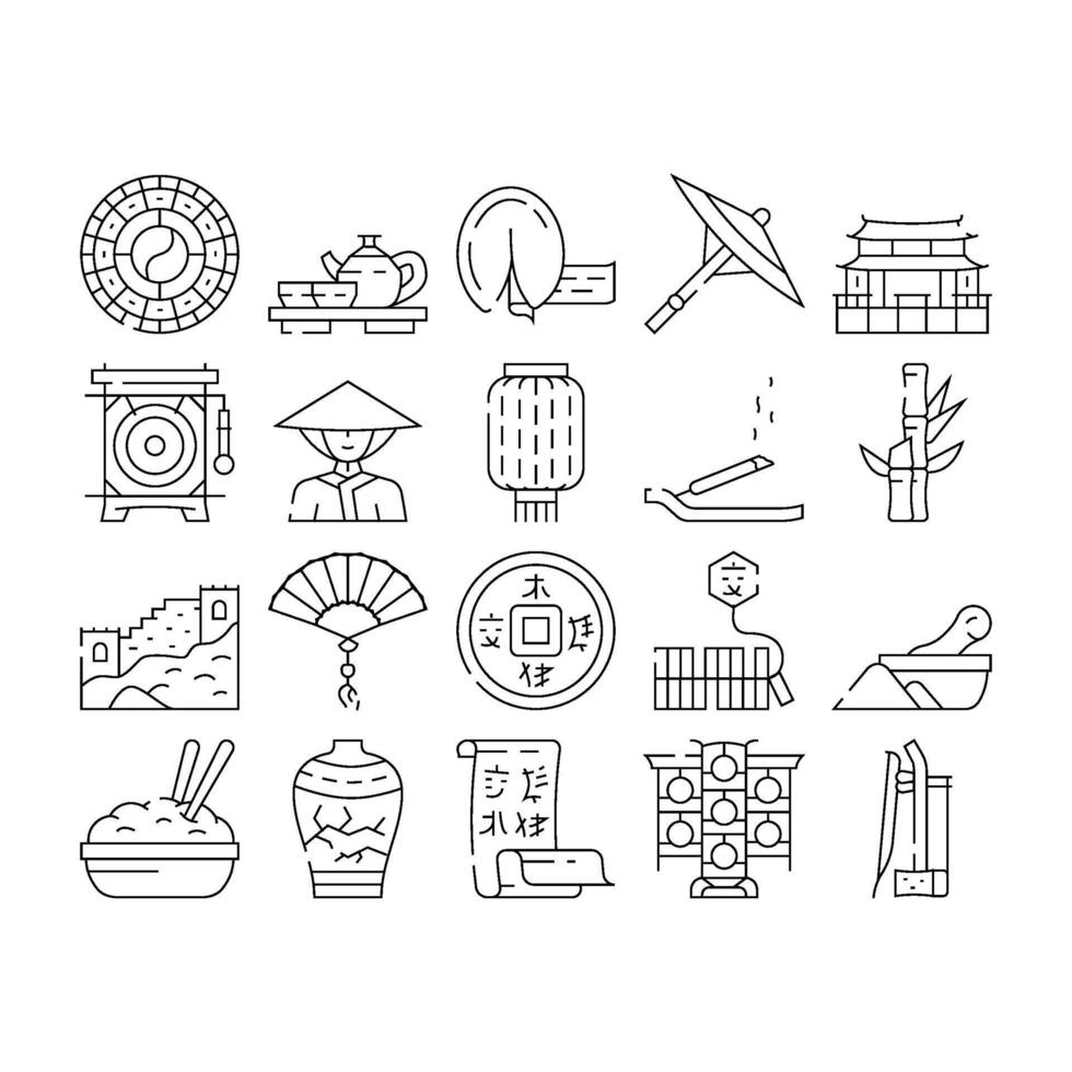 Chinese Accessory And Tradition Icons Set vector