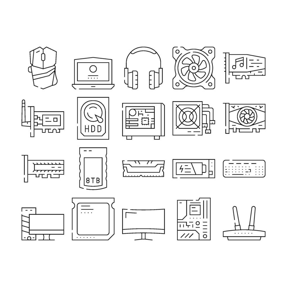 Computer Accessories And Parts Icons Set vector