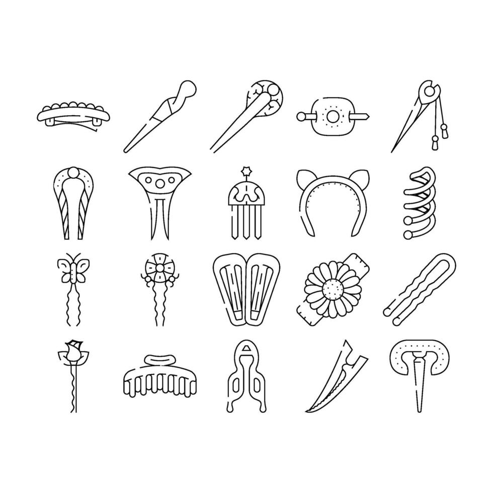 Hair Pin Decorative Accessory Icons Set vector