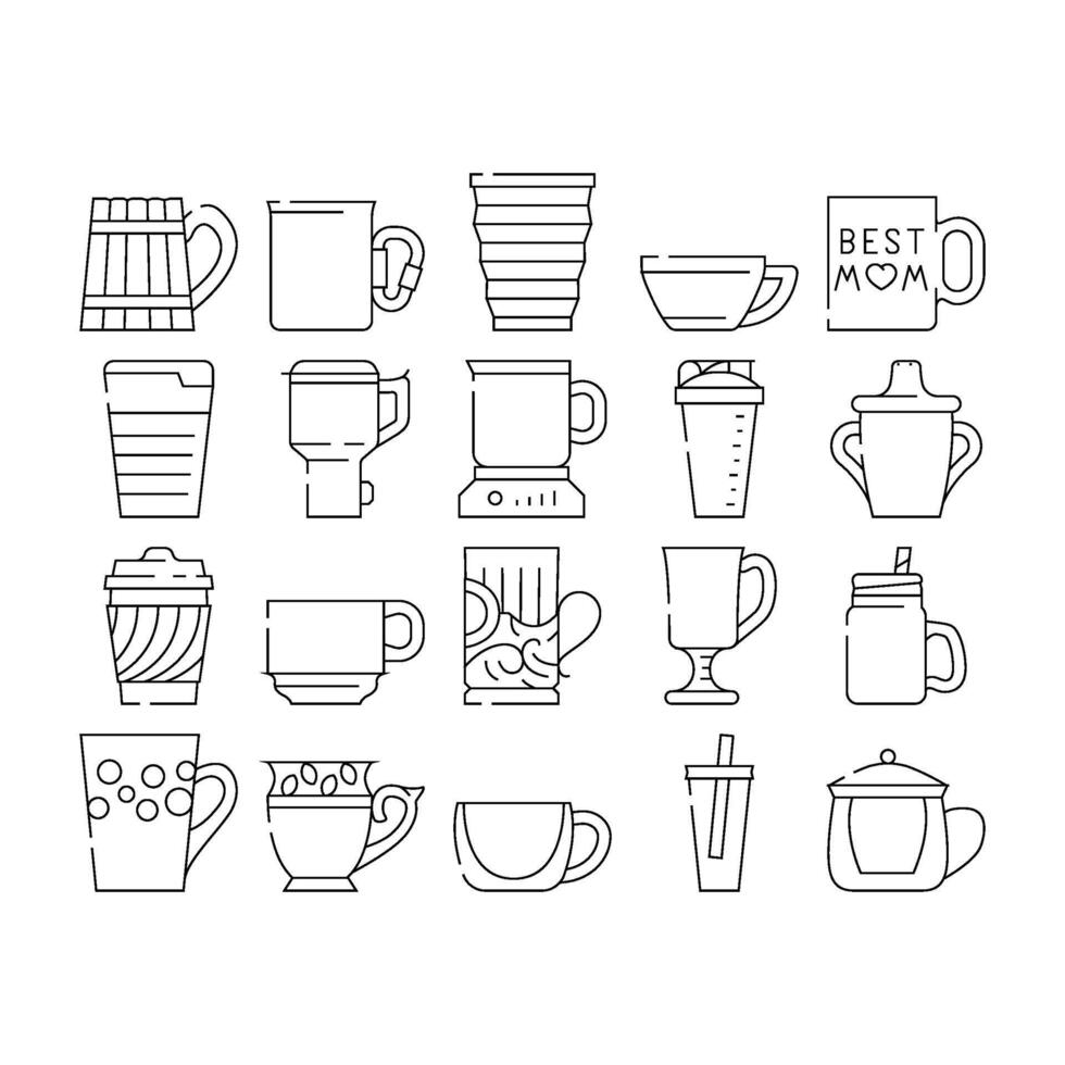 Cup Utensil For Drinking Beverage Icons Set vector