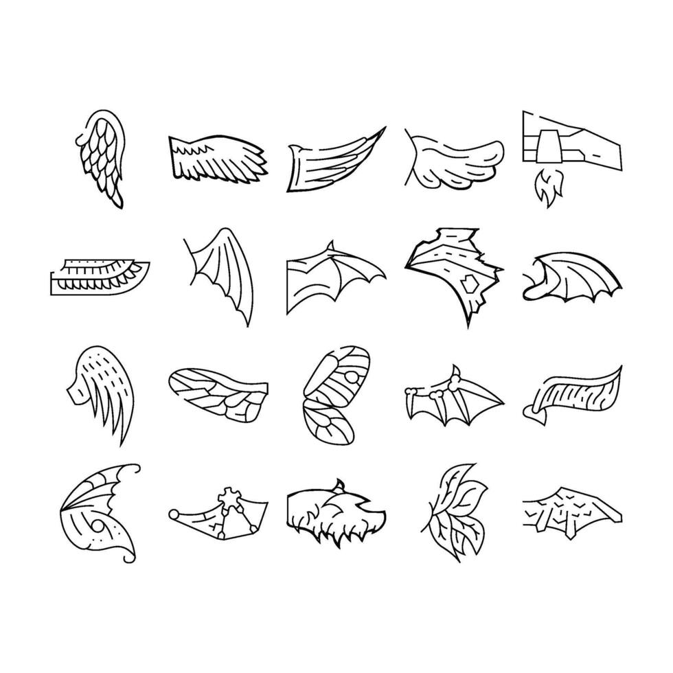 Wing Fly Animal, Bird And Insect Icons Set vector