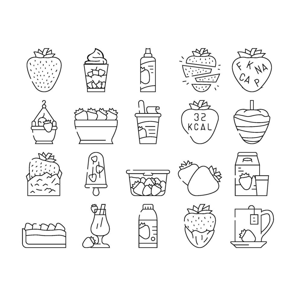 strawberry fruit fresh red berry icons set vector
