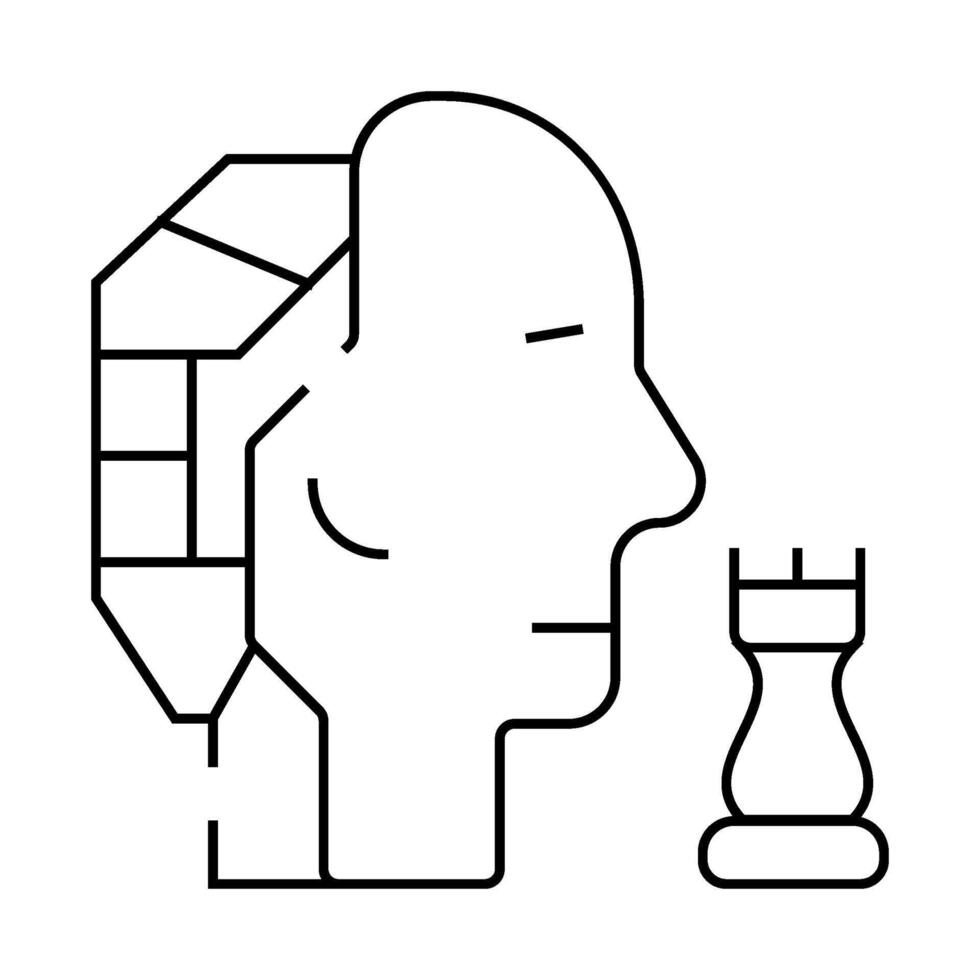 robot head brain play chess line icon illustration vector