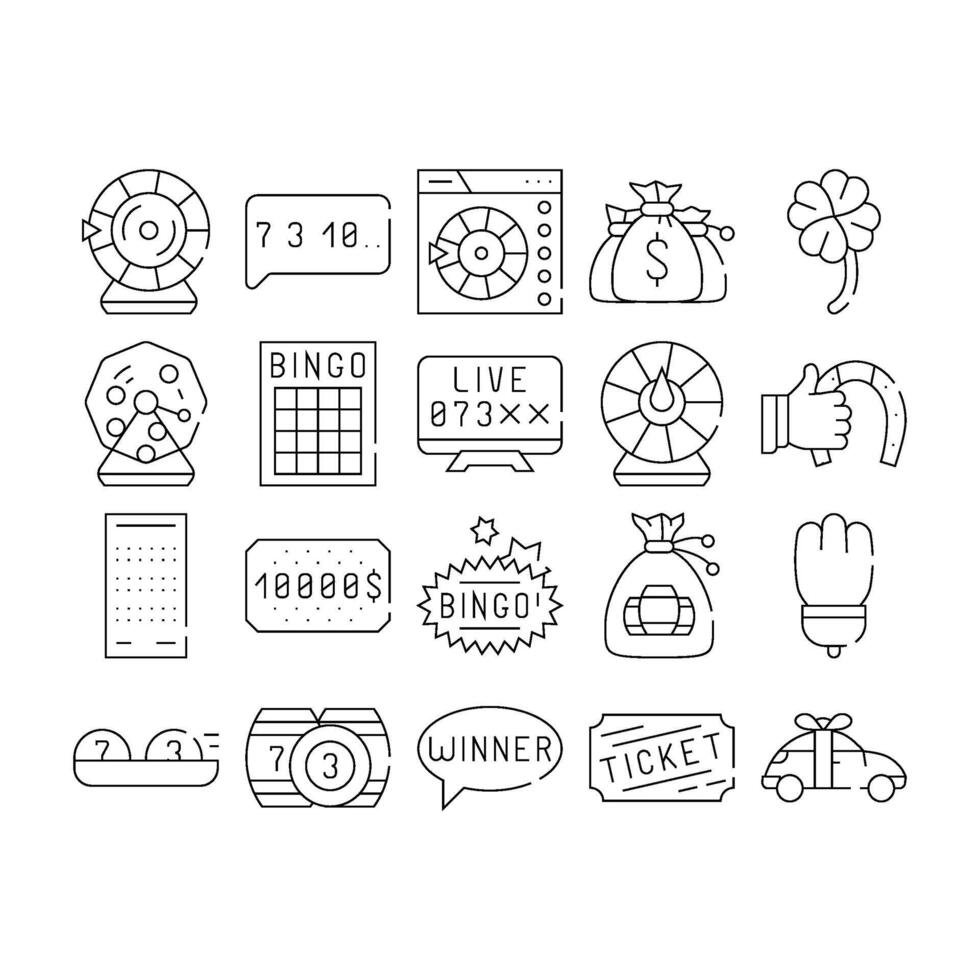 Raffle Lottery Game Collection Icons Set vector