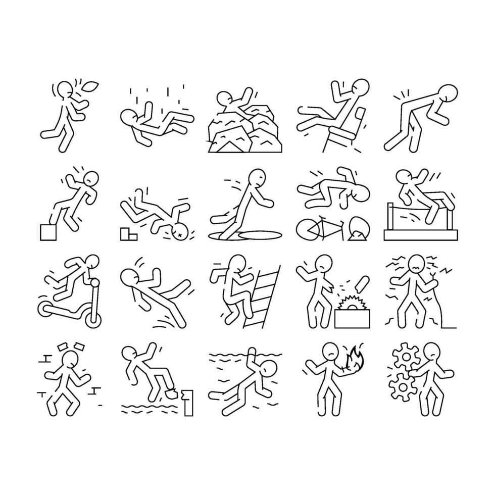 accident injury man person icons set vector