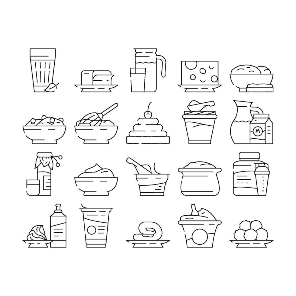 milk product dairy food yogurt icons set vector