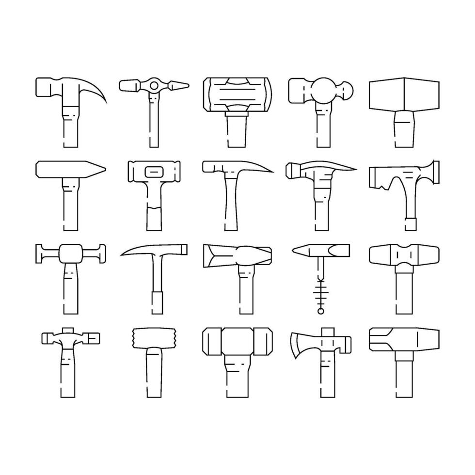 hammer tool construction icons set vector