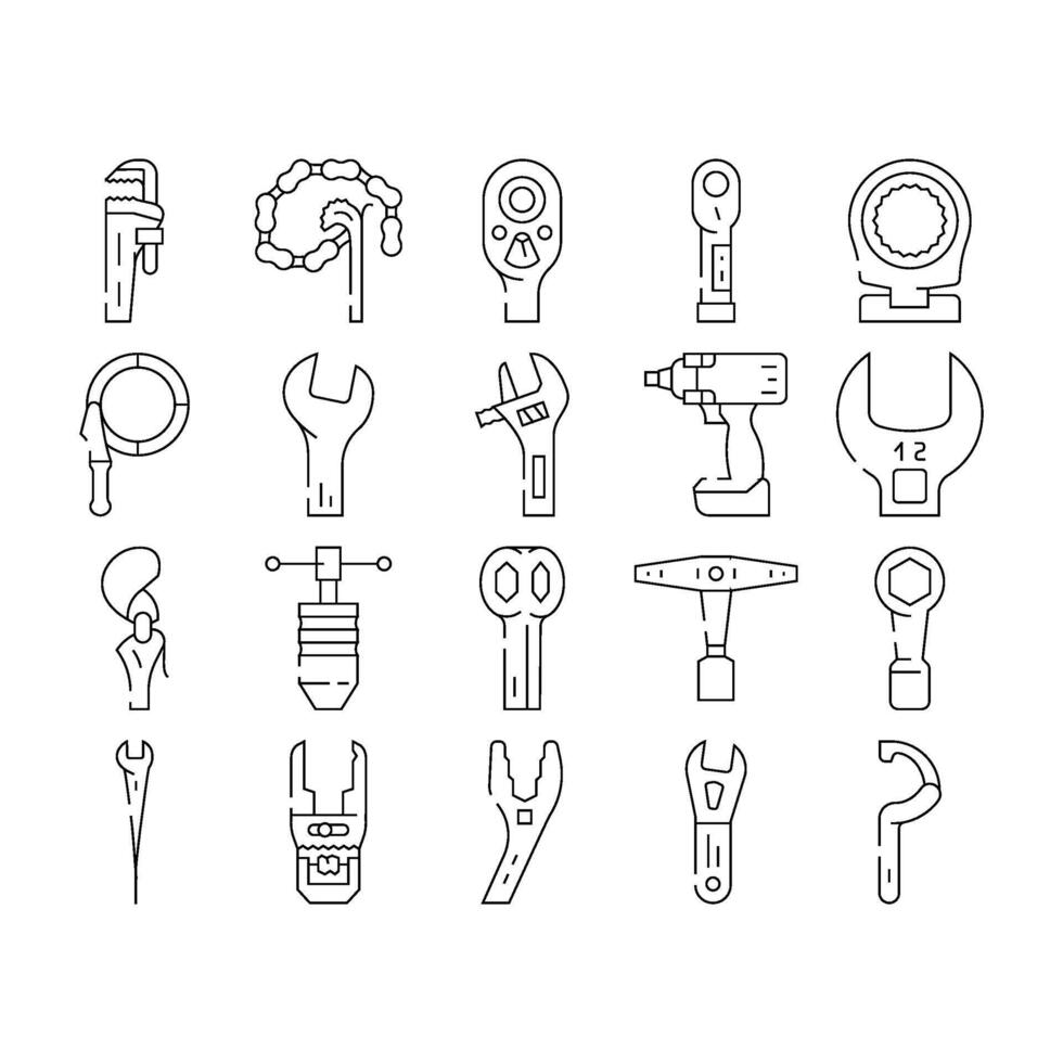 wrench tool spanner repair icons set vector