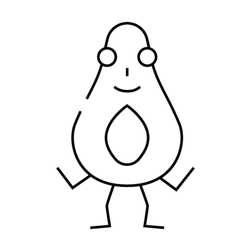 avocado fruit character line icon illustration vector