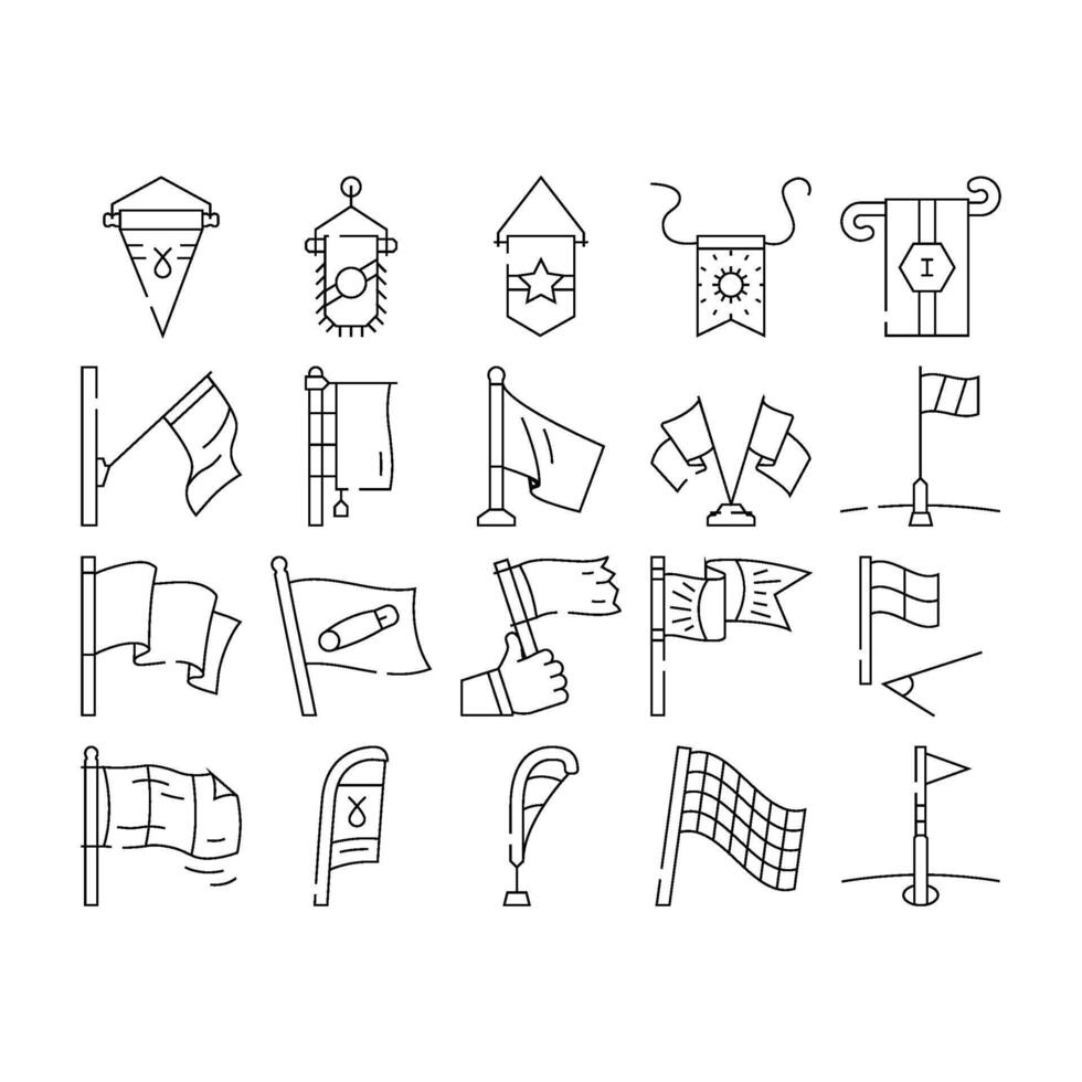 flag start web pennant map icons set vector