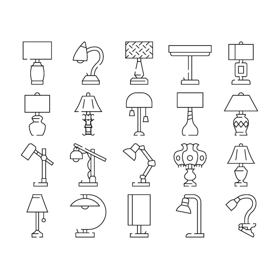 lamp table light home desk icons set vector