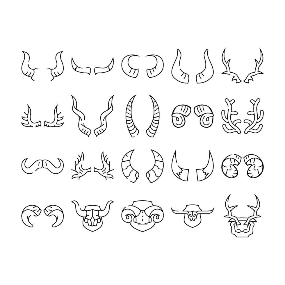horn animal head wild icons set vector