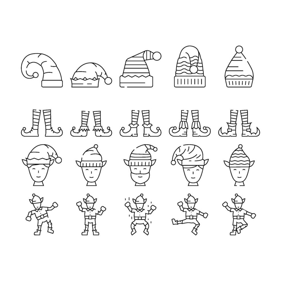 elf christmas cute xmas hat icons set vector