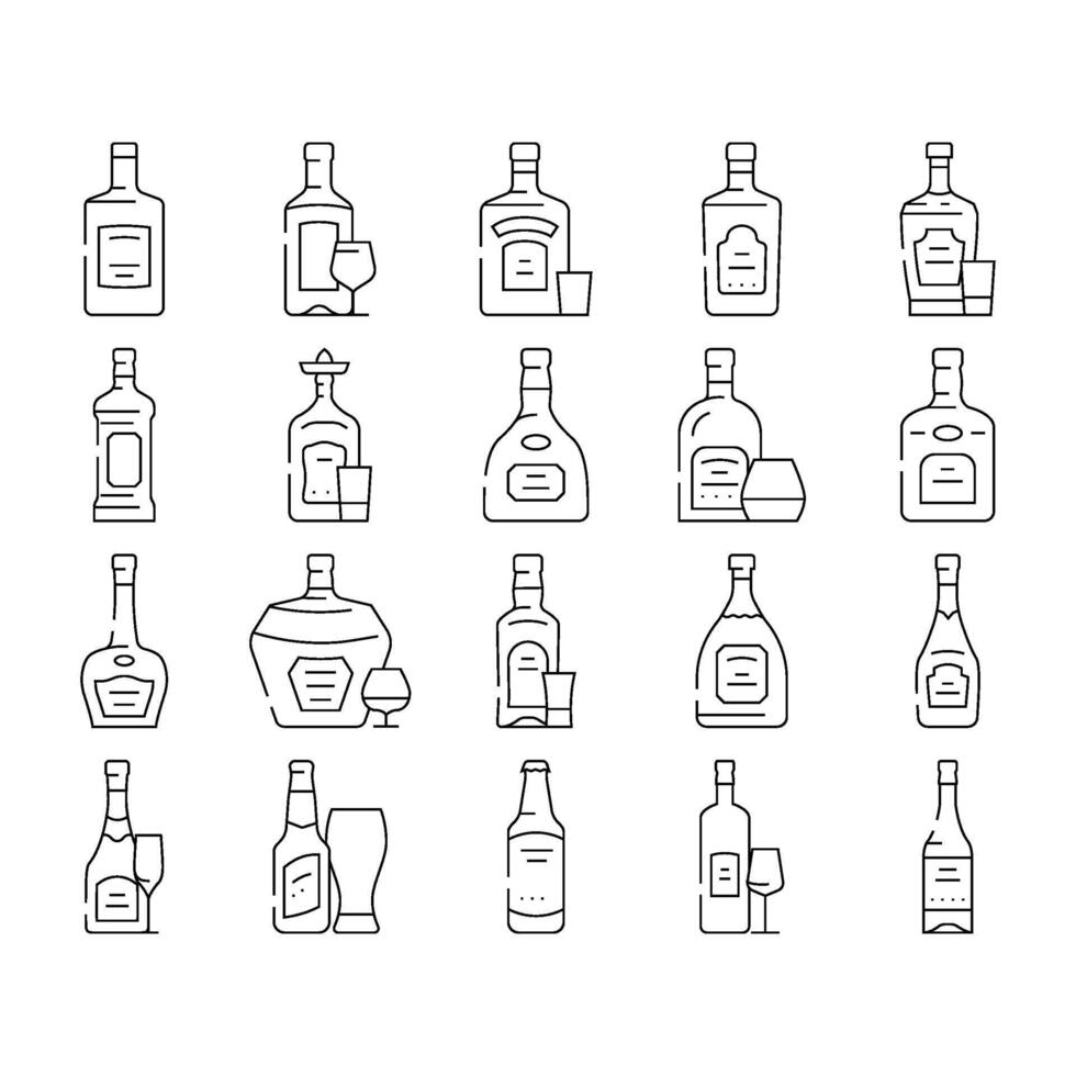 glass bottle alcohol container icons set vector