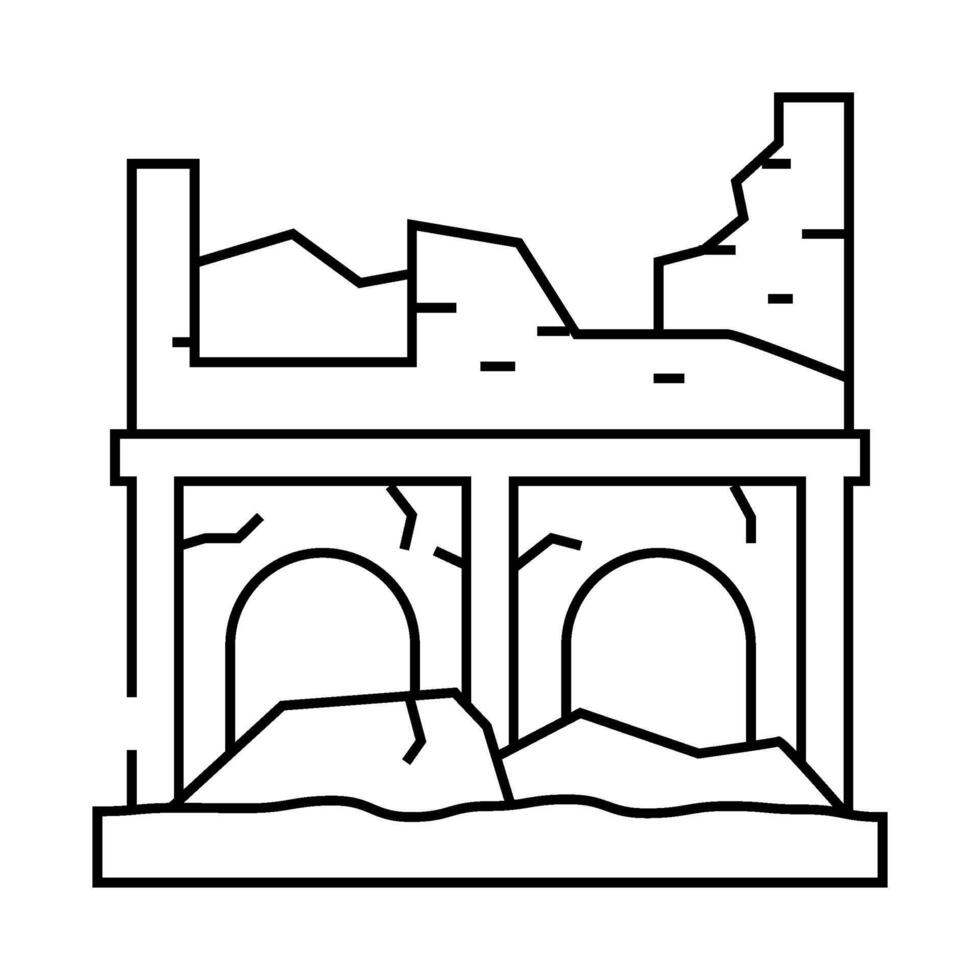 house earthquake destroyed line icon illustration vector