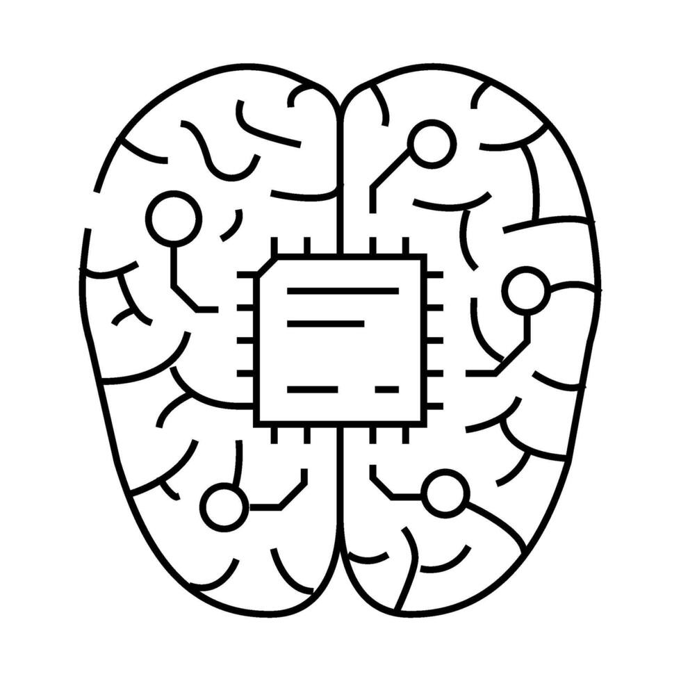 artificial brain implant future technology line icon illustration vector