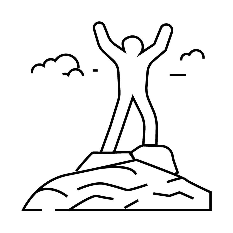 mountaineer on the top adventure line icon illustration vector