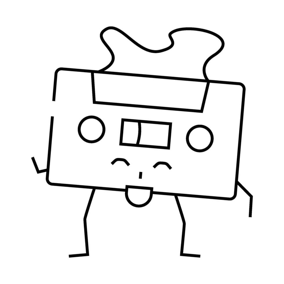 cassette tape retro music character line icon illustration vector
