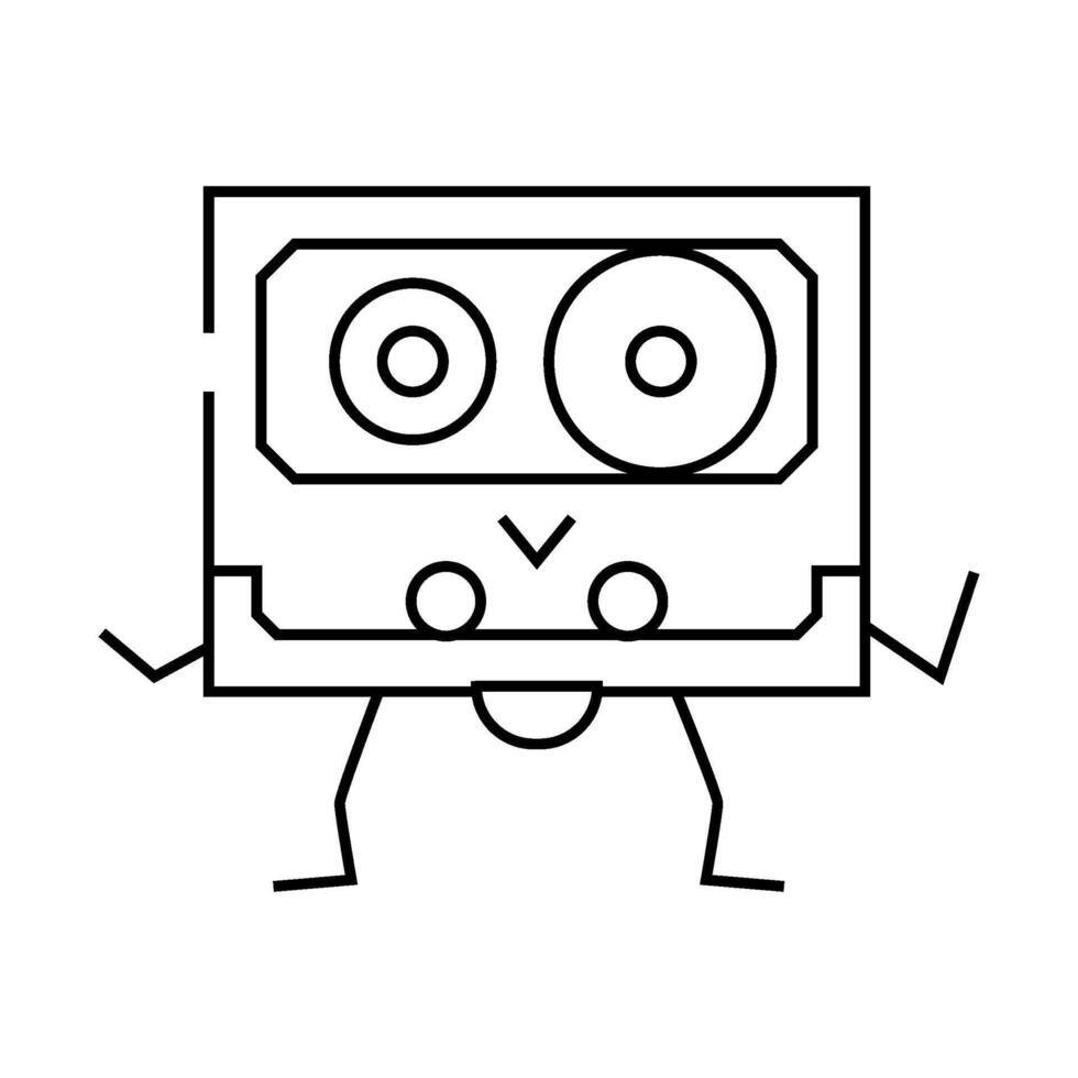 cassette tape music retro character line icon illustration vector