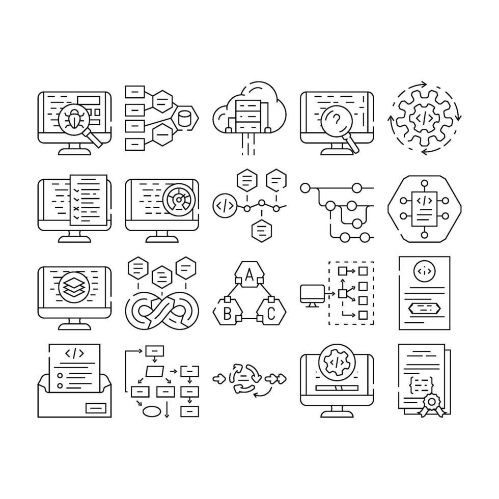 software compute, engineer icons set vector