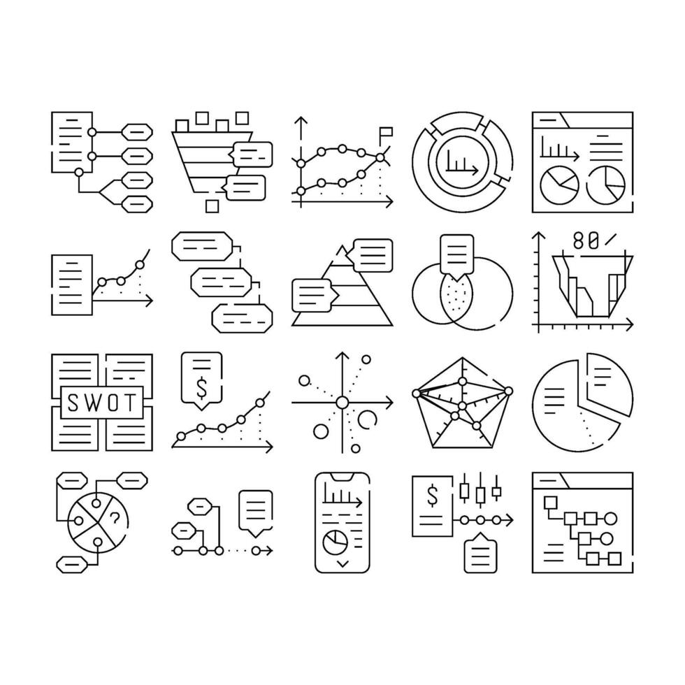 Data Analysis Diagram Collection Icons Set vector