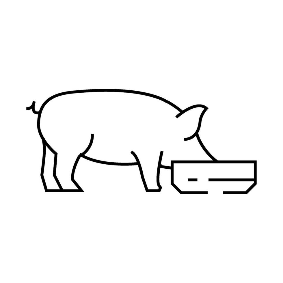 pig feeding farm line icon illustration vector