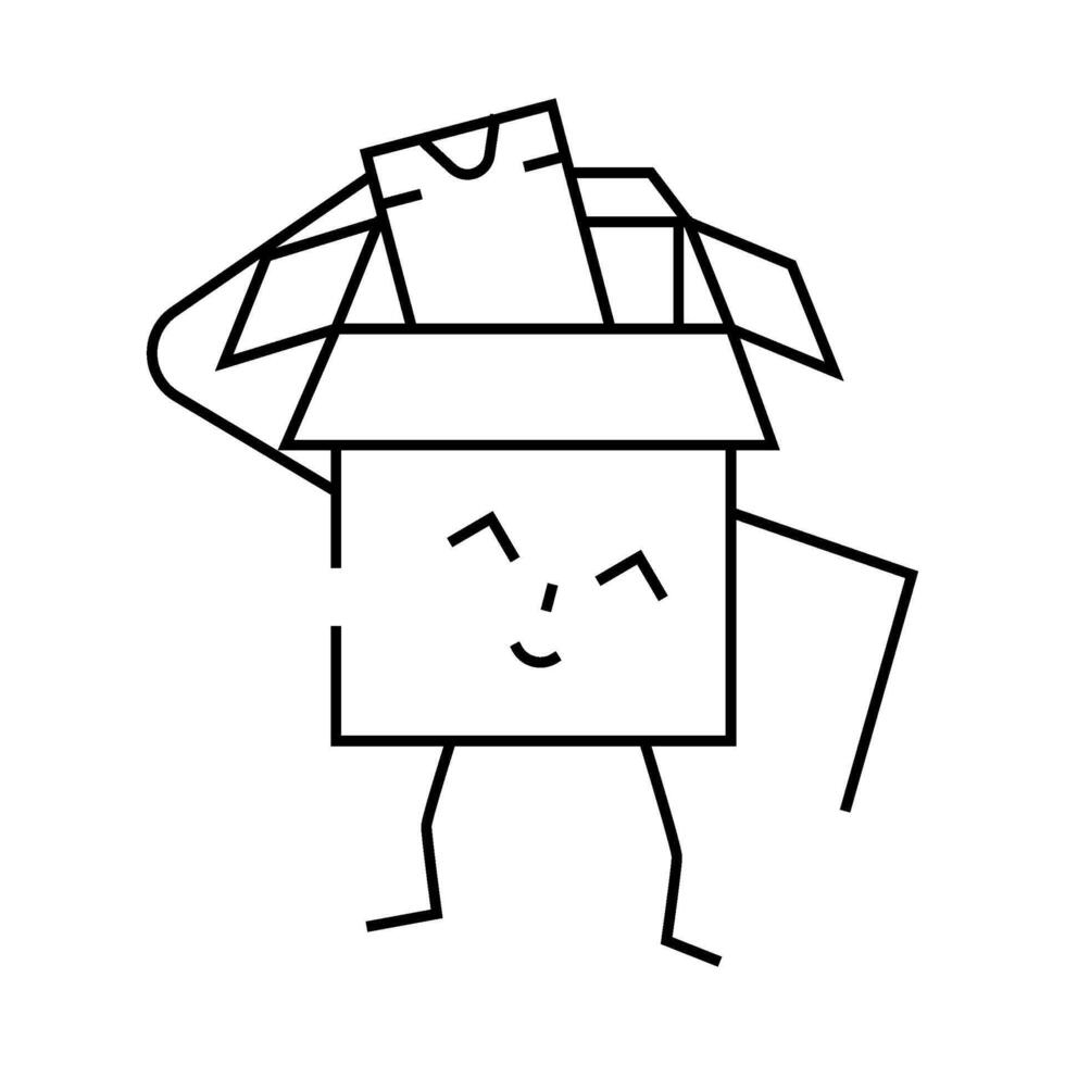 take out cardboard box character line icon illustration vector