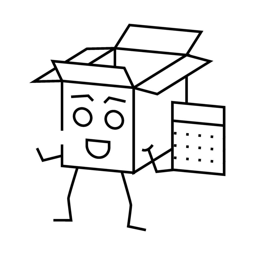 calculator hold cardboard box character line icon illustration vector