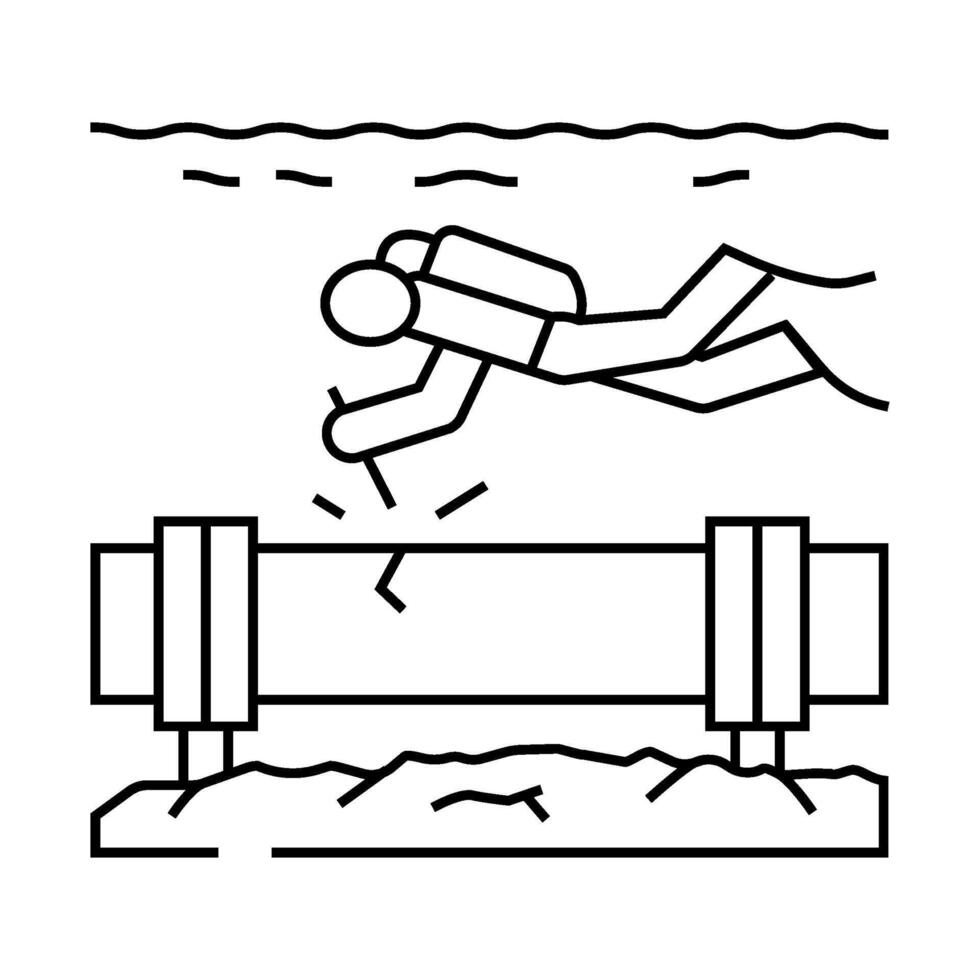 underwater welding ship line icon illustration vector