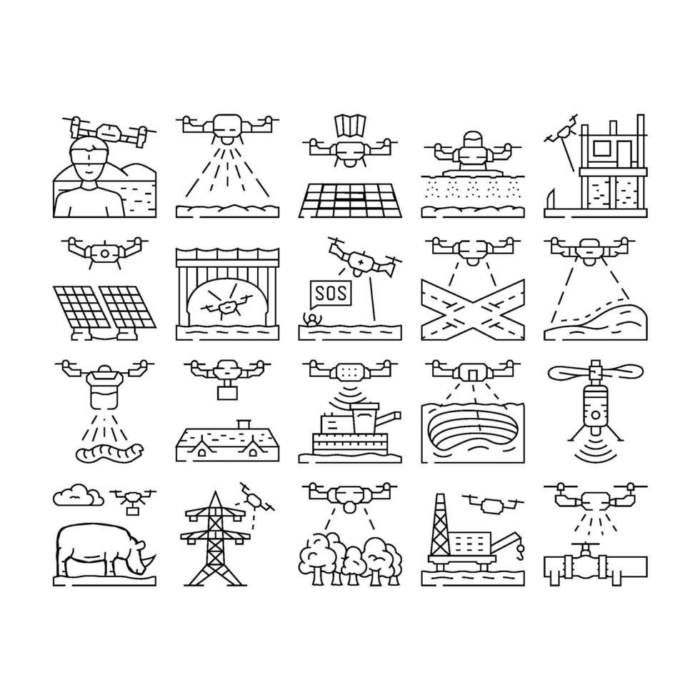 drone use technology icons set vector
