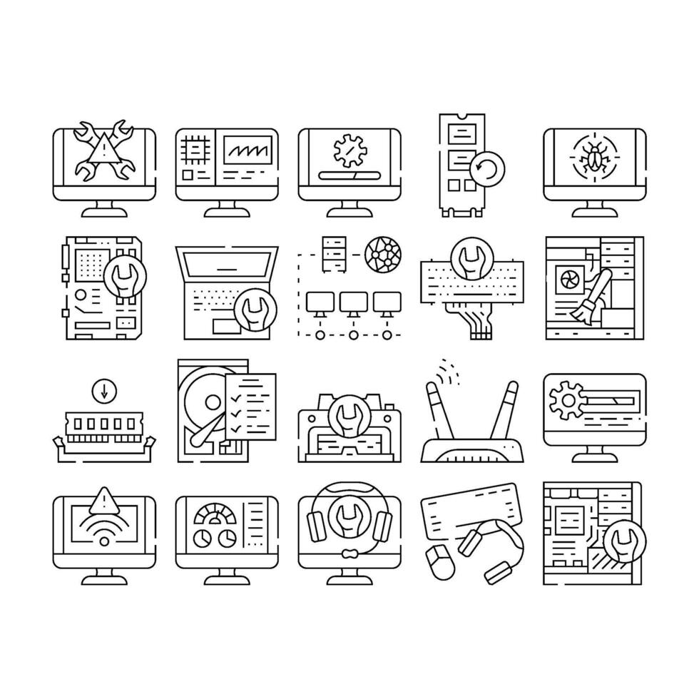 computer repair technician pc icons set vector